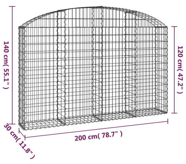 Συρματοκιβώτιο Τοξωτό 200x30x120/140εκ. από Γαλβανισμένο Χάλυβα - Ασήμι