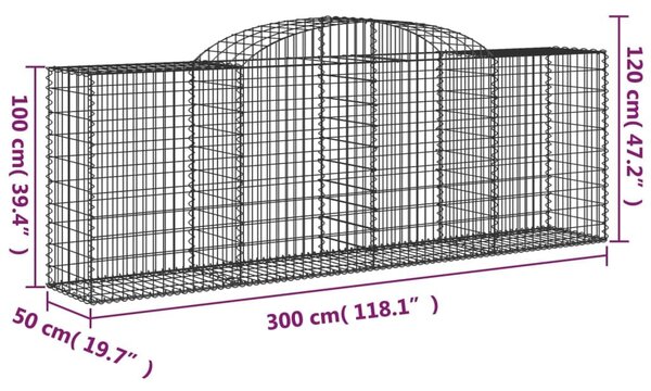 Συρματοκιβώτιο Τοξωτό 300x50x100/120εκ. από Γαλβανισμένο Χάλυβα - Ασήμι