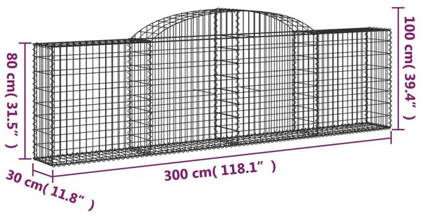 Συρματοκιβώτιο Τοξωτό 300x30x80/100εκ. από Γαλβανισμένο Χάλυβα - Ασήμι