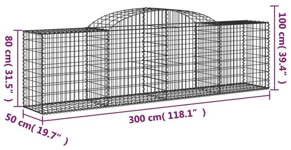 Συρματοκιβώτιο Τοξωτό 300x50x80/100εκ. από Γαλβανισμένο Χάλυβα - Ασήμι