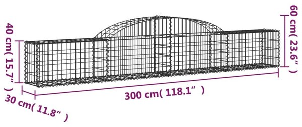 Συρματοκιβώτιο Τοξωτό 300 x 30 x 40/60 εκ. Γαλβανισμένο Ατσάλι - Ασήμι