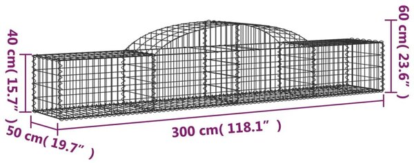 Συρματοκιβώτιο Τοξωτό 300x50x40/60εκ. από Γαλβανισμένο Χάλυβα - Ασήμι