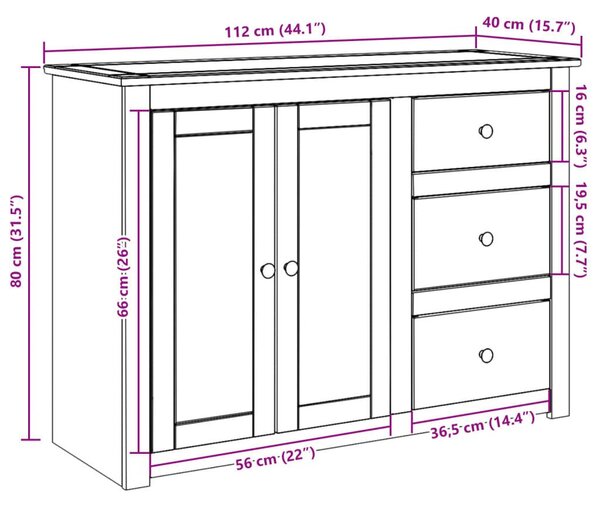 Μπουφές με Συρτάρια Panama 112x40x80 εκ. από Μασίφ Ξύλο Πεύκου - Καφέ