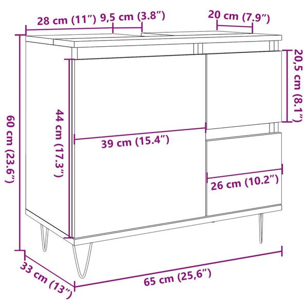 Ντουλάπι Μπάνιου Γκρι Σκυροδέματος 65x33x60 εκ. Επεξ. Ξύλο - Γκρι