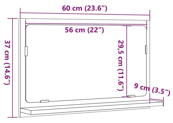 Καθρέφτης Μπάνιου Ντουλάπι Sonoma Δρυς 60x11x37 εκ. Επεξ. Ξύλο - Καφέ