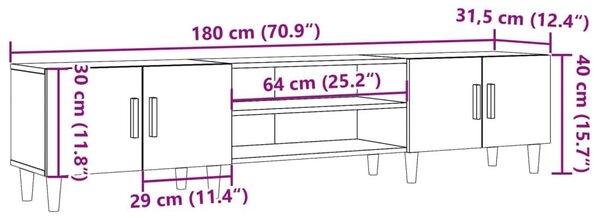 Έπιπλο Τηλεόρασης Όψη Παλαιού Ξύλου 180x31,5x40 εκ. Επεξ. Ξύλο - Καφέ