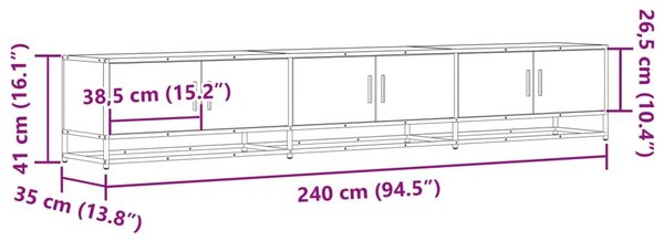 Έπιπλο Τηλεόρασης Καπνιστή Δρυς 240x35x41 εκ. Επεξ. Ξύλο - Καφέ