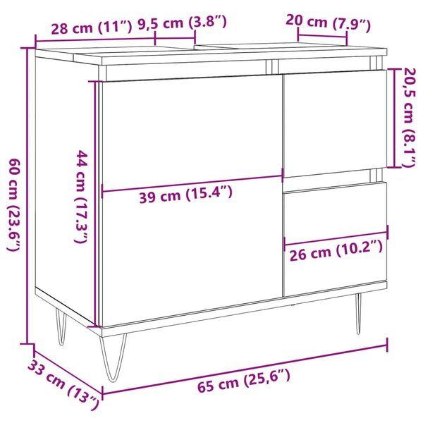 Ντουλάπι Νιπτήρα Μπάνιου Αρτισιανή Δρυς 65x33x60 εκ. Επεξ. Ξύλο - Καφέ