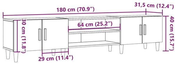 Έπιπλο Τηλεόρασης Αρτισιανή Δρυς 180x31,5x40εκ Επεξ. Ξύλο - Καφέ