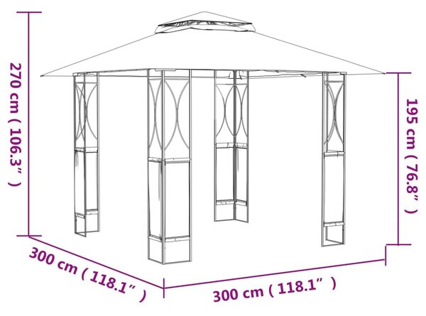 Κιόσκι με Οροφή Ανθρακί 300 x 300 x 270 εκ. από Ατσάλι - Ανθρακί