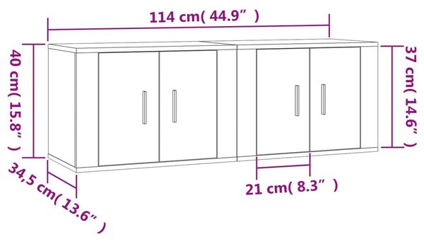 Έπιπλα Τηλεόρασης Επιτοίχια 2 τεμ. Sonoma Δρυς 57x34,5x40 εκ - Καφέ