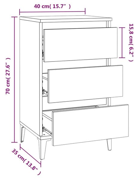 Κομοδίνο Γκρι Sonoma 40x35x70 εκ. από Επεξεργασμένο Ξύλο - Γκρι