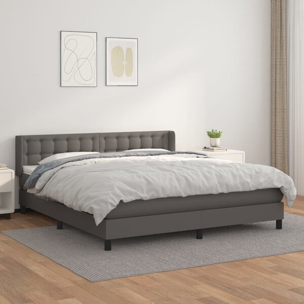 VidaXL Κρεβάτι Boxspring με Στρώμα Γκρι 160x200εκ. από Συνθετικό Δέρμα