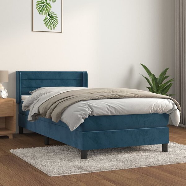 VidaXL Κρεβάτι Boxspring με Στρώμα Σκούρο Μπλε 100x200 εκ. Βελούδινο