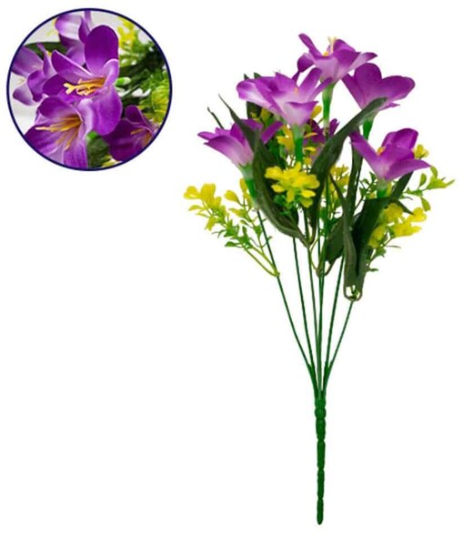 Διακοσμητικό Μπουκέτο Rain Lily 09084 15x15x33cm Yellow-Purple GloboStar