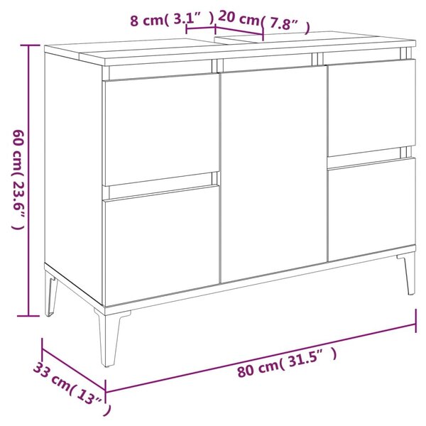 Ντουλάπι Νιπτήρα Λευκό 80 x 33 x 60 εκ. Επεξεργασμένο Ξύλο - Λευκό