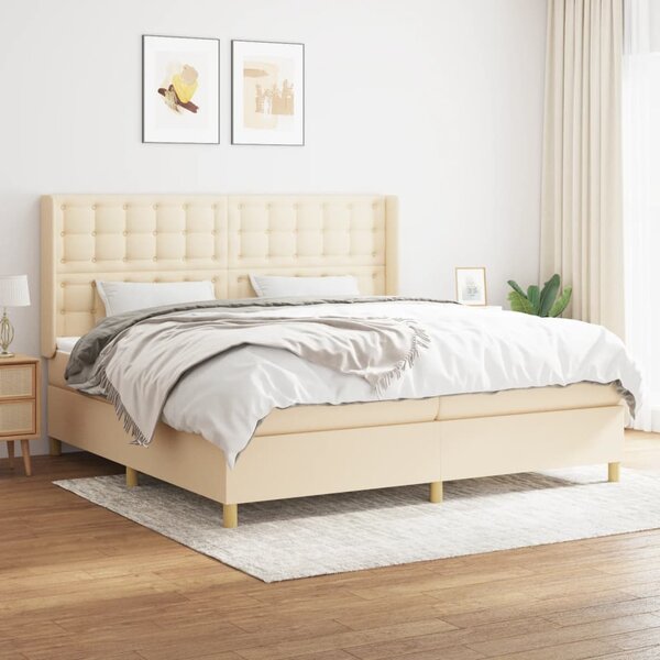 VidaXL Κρεβάτι Boxspring με Στρώμα Κρεμ 200x200 εκ. Υφασμάτινο