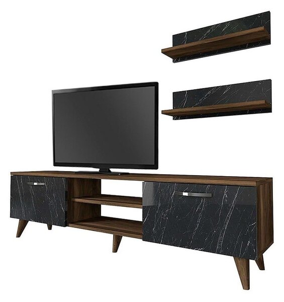 Έπιπλο Tηλεόρασης Colin 212784 Με Ράφια 150x30x40,6cm Walnut - Black Marble Effect