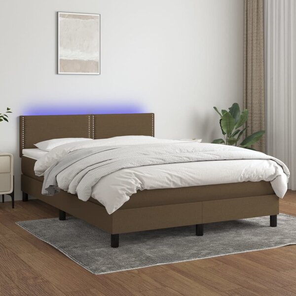 VidaXL Κρεβάτι Boxspring με Στρώμα & LED Σκ.Καφέ 140x200 εκ Υφασμάτινο