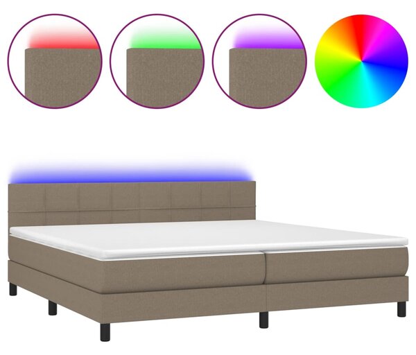 VidaXL Κρεβάτι Boxspring με Στρώμα & LED Taupe 200x200 εκ. Υφασμάτινο