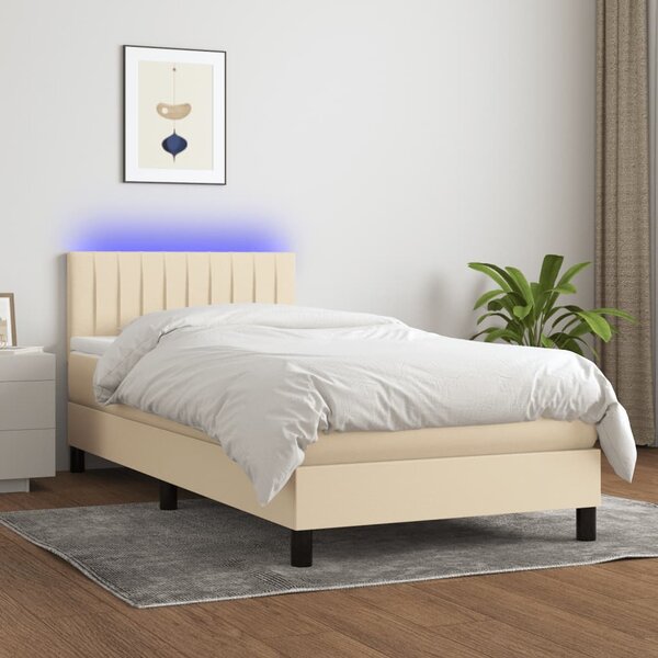 VidaXL Κρεβάτι Boxspring με Στρώμα & LED Κρεμ 80x200 εκ. Υφασμάτινο