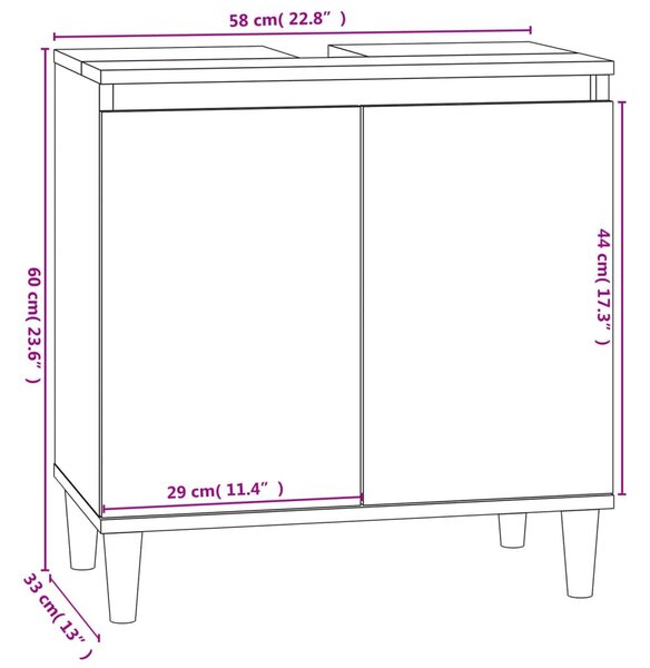 Ντουλάπι Νιπτήρα Grey Sonoma 58 x 33 x 60 εκ. Επεξεργ. Ξύλο - Γκρι