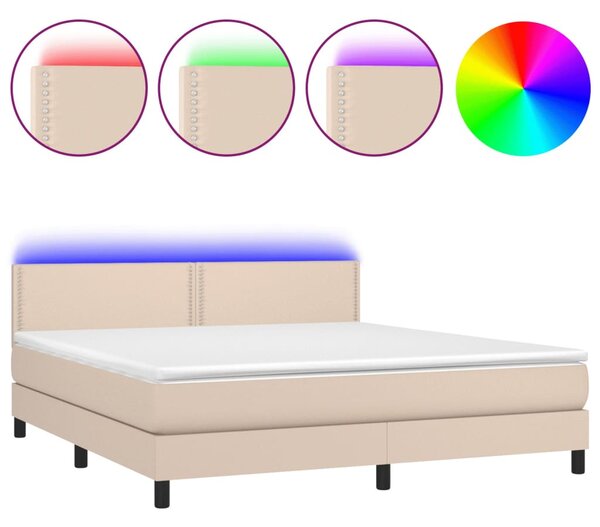 VidaXL Κρεβάτι Boxspring Στρώμα&LED Καπουτσίνο 160x200 εκ. Συνθ. Δέρμα