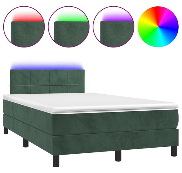 VidaXL Κρεβάτι Boxspring με Στρώμα & LED Σκ. Πράσινο 120x200εκ Βελούδο