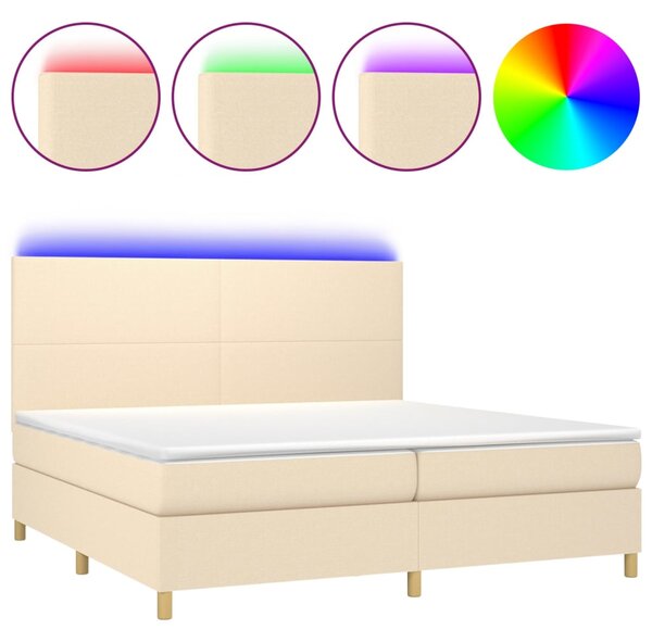 VidaXL Κρεβάτι Boxspring με Στρώμα & LED Κρεμ 200x200 εκ. Υφασμάτινο