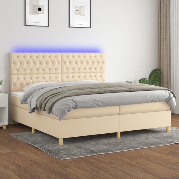 VidaXL Κρεβάτι Boxspring με Στρώμα & LED Κρεμ 200x200 εκ. Υφασμάτινο