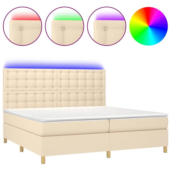 VidaXL Κρεβάτι Boxspring με Στρώμα & LED Κρεμ 200x200 εκ. Υφασμάτινο