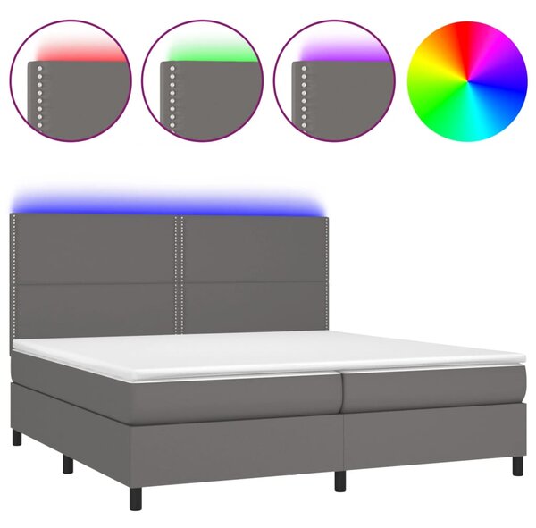 VidaXL Κρεβάτι Boxspring με Στρώμα & LED Γκρι 200x200 εκ. Συνθ. Δέρμα