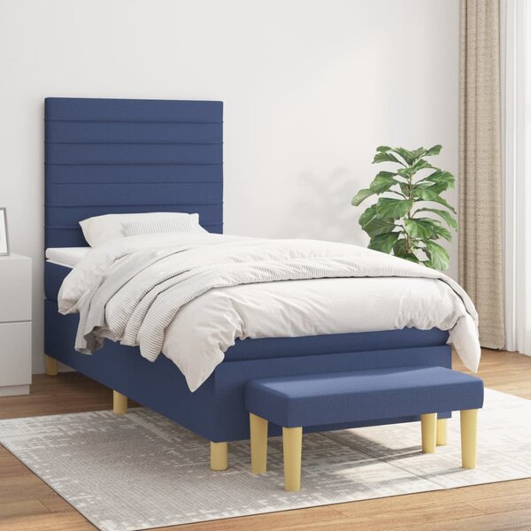 VidaXL Κρεβάτι Boxspring με Στρώμα Μπλε 90x190 εκ.Υφασμάτινο