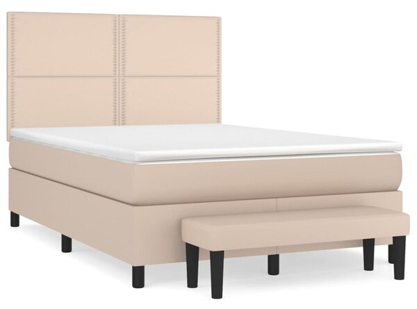 VidaXL Κρεβάτι Boxspring με Στρώμα Καπουτσίνο 140x190εκ.από Συνθ.Δέρμα