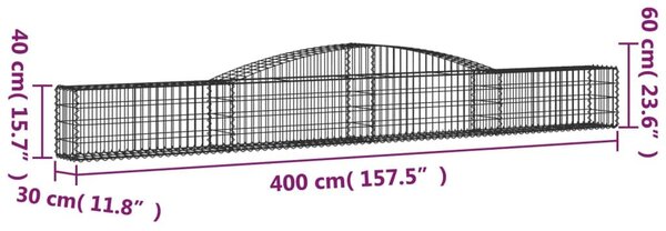 Συρματοκιβώτια Τοξωτά 2 τεμ. 400x30x40/60 εκ. Γαλβαν. Ατσάλι - Ασήμι