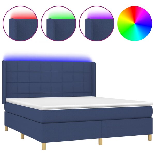 VidaXL Κρεβάτι Boxspring με Στρώμα & LED Μπλε 160x200 εκ. Υφασμάτινο