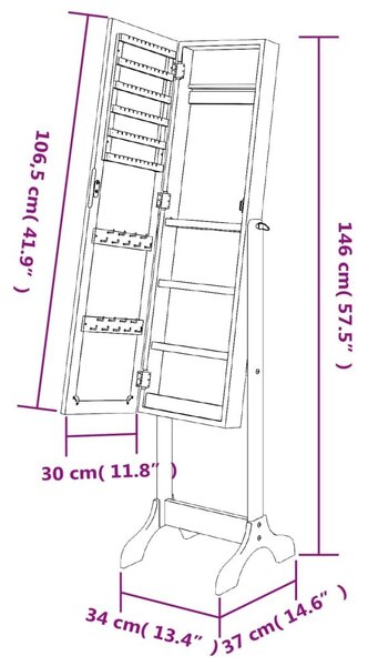 Καθρέφτης Επιδαπέδιος Μαύρος 34 x 37 x 146 εκ. - Μαύρο