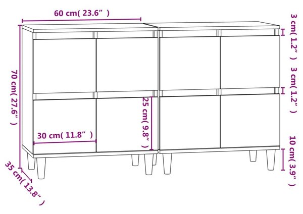 Ντουλάπια 2 τεμ. Λευκά 60 x 35 x 70 εκ. από Επεξεργασμένο Ξύλο - Λευκό