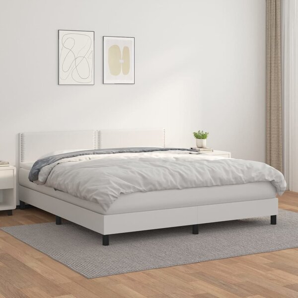 VidaXL Κρεβάτι Boxspring με Στρώμα Λευκό 160x200εκ.από Συνθετικό Δέρμα