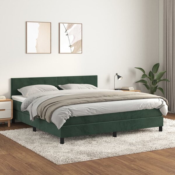 VidaXL Κρεβάτι Boxspring με Στρώμα Σκούρο Πράσινο 180x200εκ. Βελούδινο