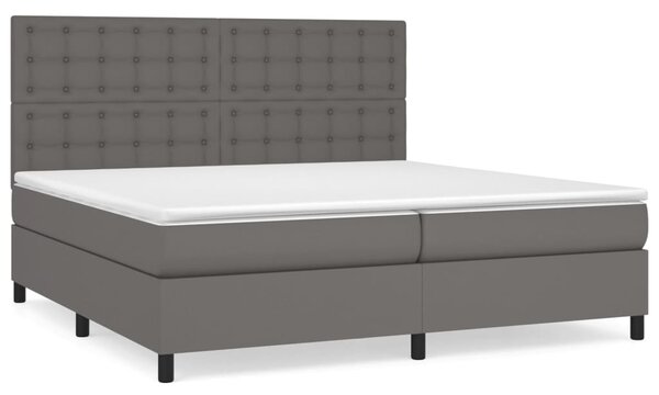 VidaXL Κρεβάτι Boxspring με Στρώμα Γκρι 200x200 εκ. Συνθετικό Δέρμα