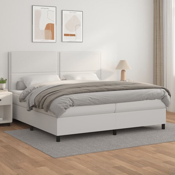 VidaXL Κρεβάτι Boxspring με Στρώμα Λευκό 200x200 εκ. Συνθετικό Δέρμα