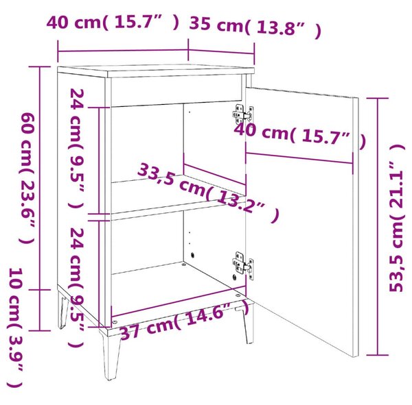 Κομοδίνα 2 Τεμ. Καπνιστή Δρυς 40x35x70 εκ. Επεξεργασμένο Ξύλο - Καφέ