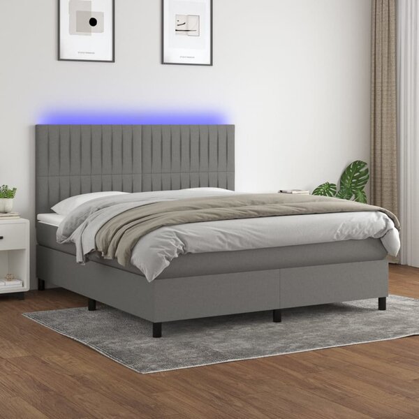 VidaXL Κρεβάτι Boxspring με Στρώμα & LED Σκ.Γκρι 160x200 εκ Υφασμάτινο