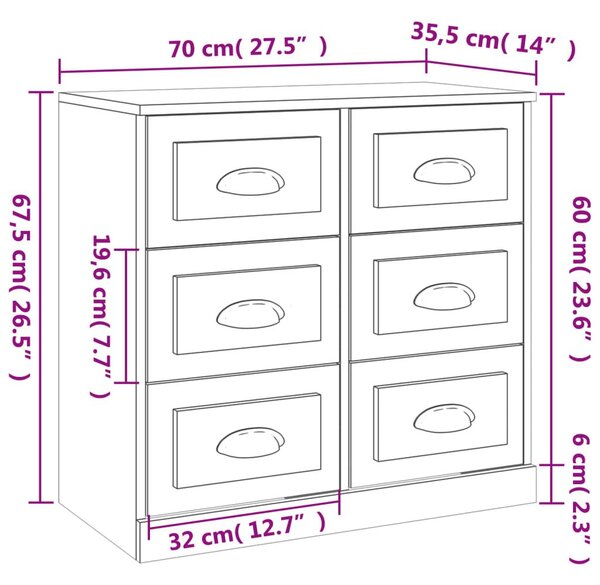 Μπουφές Καφέ Δρυς 70x35,5x67,5 εκ. από Επεξεργασμένο Ξύλο - Καφέ