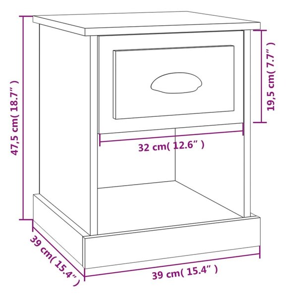 Κομοδίνο Καπνιστή δρυς 39x39x47,5 εκ. από Επεξεργασμένο Ξύλο - Καφέ