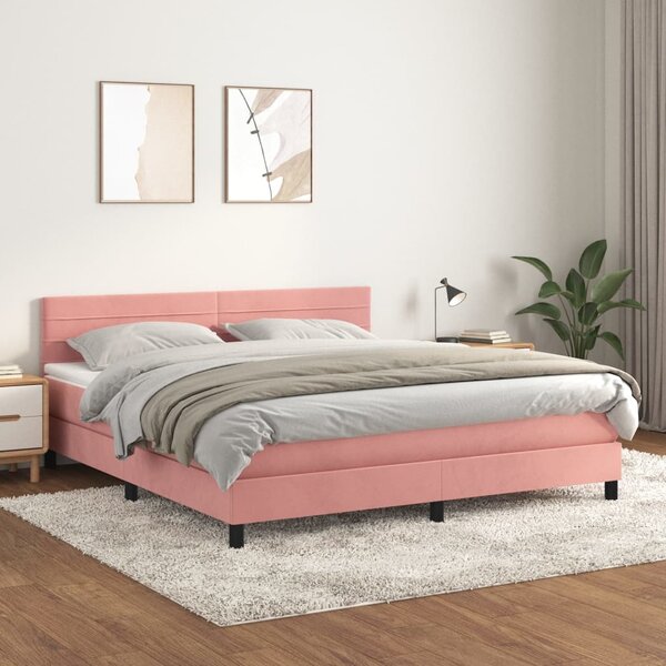 VidaXL Κρεβάτι Boxspring με Στρώμα Ροζ 160x200 εκ. Βελούδινο