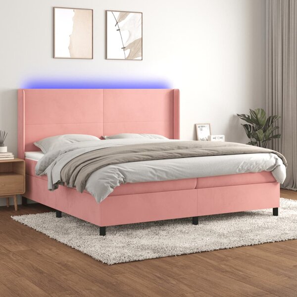 VidaXL Κρεβάτι Boxspring με Στρώμα & LED Ροζ 200x200 εκ. Βελούδινο