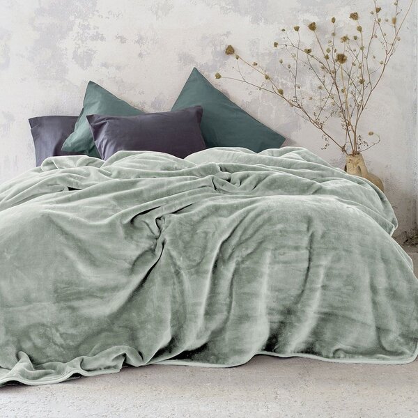 Κουβέρτα Βελουτέ Coperta Sage Green Nima