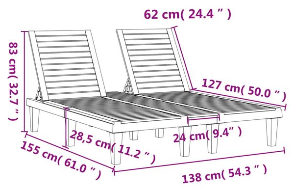 Ξαπλώστρα Διπλή Μαύρη 155 x 138 x 83 εκ. από Πολυπροπυλένιο - Μαύρο